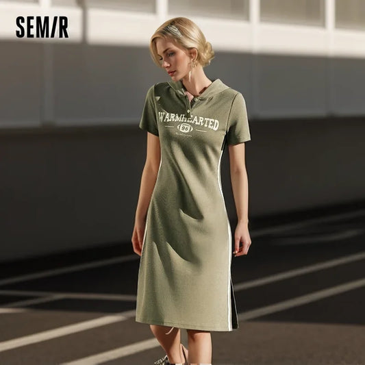 Jumpsuit for Letter Print and Color-blocked Sports Style New in Summer Slim Fit Hooded Mid-length Dress