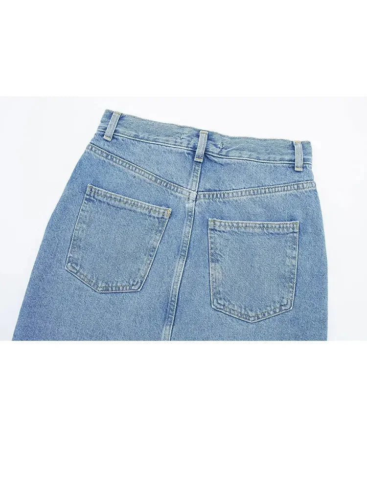 Summer Denim Skirt for High Waist Midi Skirts Zipper Female Slim Pencil Hem Slit Wrap Skirt