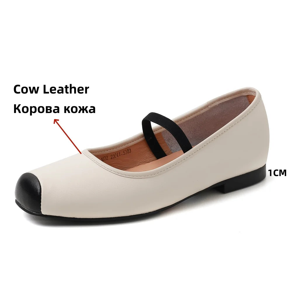 New Genuine Leather Mary Jane Flats Shoes Buckles Square Toe Spring Summer Shoes Flats