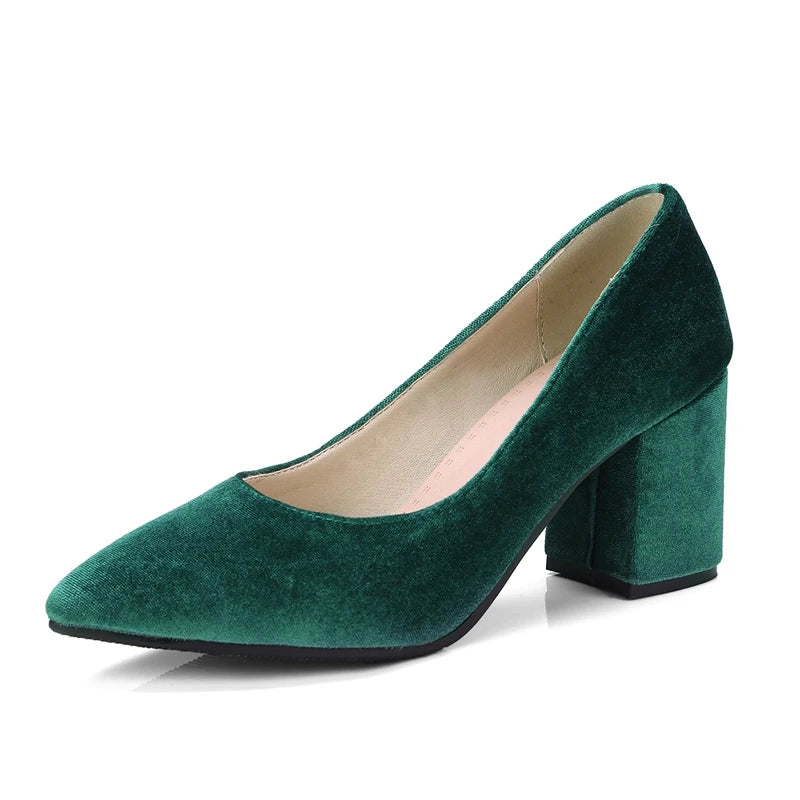 Velvet Mary Jane Shoes Pearls Buckle Highheeled Velour Green Burgundy Pumps Office Banquet Party Dress Shoes 3343