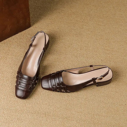 Design Sandals Square Toe Block Heels 3.5cm Back Buckle Strap Big Size 43 Dating Shoes 31 32