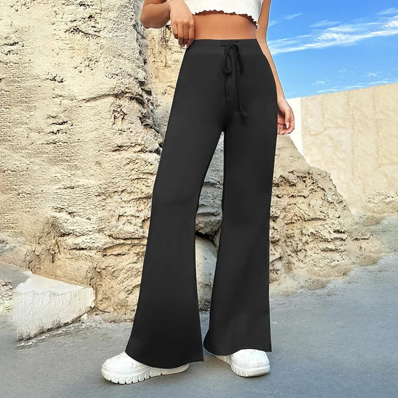 Winter Pink High Waist Wideleg Pants Loose for Drawstring Long Pants Y2k Street Straightleg Pants