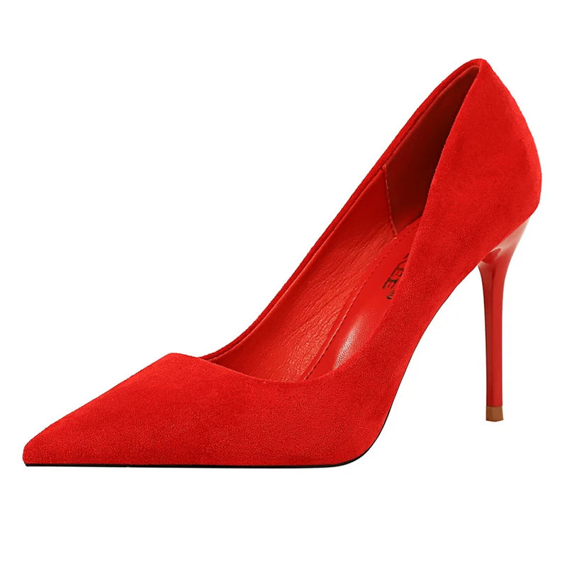 Shoes 9 Cm Heels Suede Woman Pumps Pointed Toe High Heels Stiletto Party Shoes Wedding Shoes Large Size 43