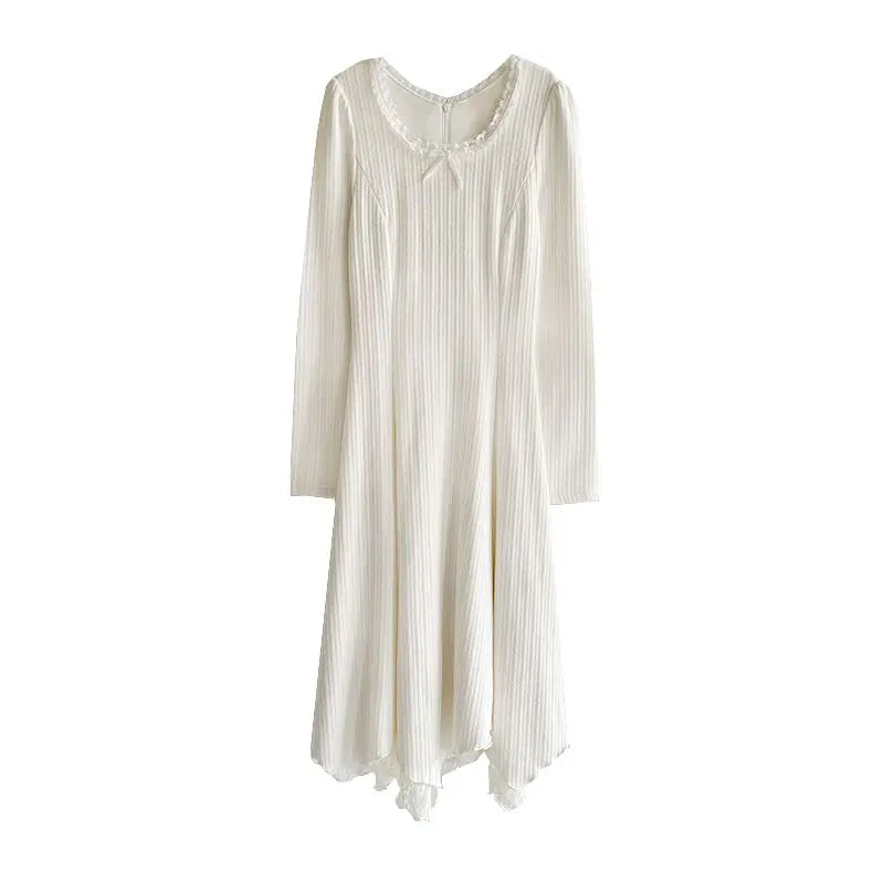 Knitted Dresses Autumn Winter Bow Long Sleeve Slim Stretch Basic French Style Sweater Dress