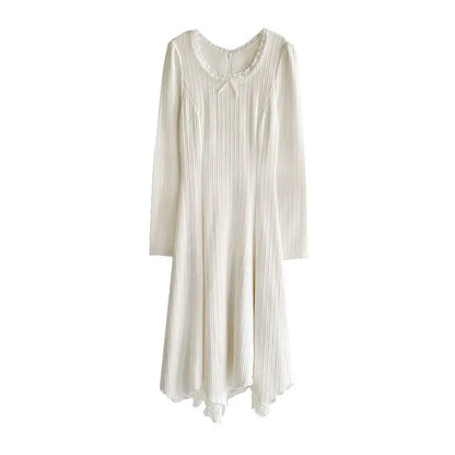 Knitted Dresses Autumn Winter Bow Long Sleeve Slim Stretch Basic French Style Sweater Dress