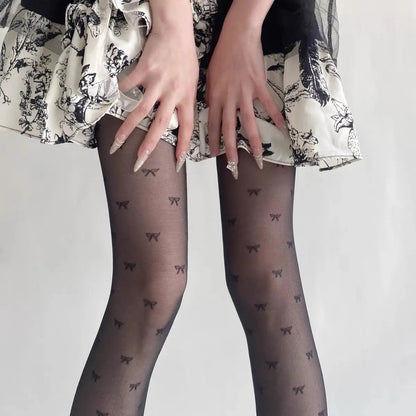 Purple Polka Dot Silk Socks Y2k Stockings Spring/summer Thin Thigh High Socks Transparency Black Tights Pantyhose