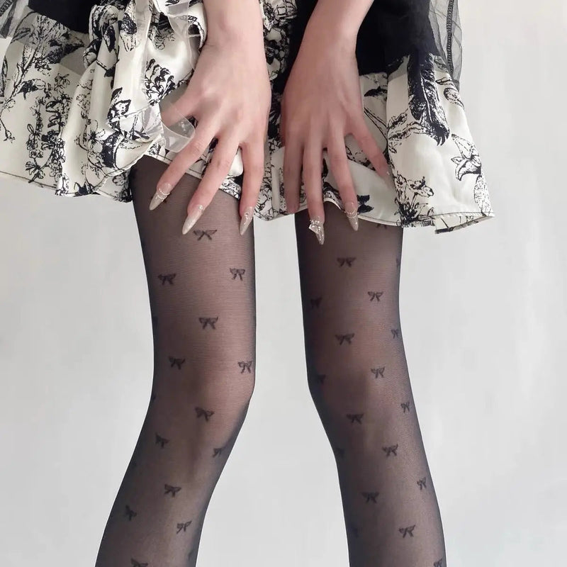 Purple Polka Dot Silk Socks Y2k Stockings Spring/summer Thin Thigh High Socks Transparency Black Tights Pantyhose