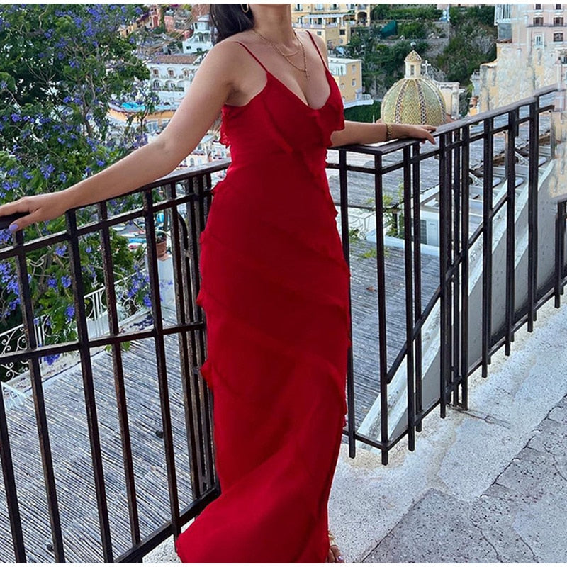 Deep V Neck Maxi Dress