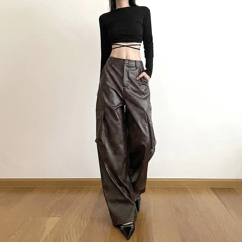 Brown Classic Retro Allmatch High Street Fashionable Cool Confident Youth Hiphop Autumn Straight Leg Pants