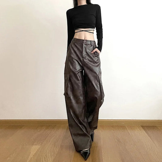 Brown Classic Retro Allmatch High Street Fashionable Cool Confident Youth Hiphop Autumn Straight Leg Pants
