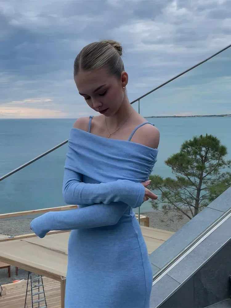 Off Shoulder Long Dress Bodycon Full Sleeves Party Dresses Summer Autumn Slim Lady Robes