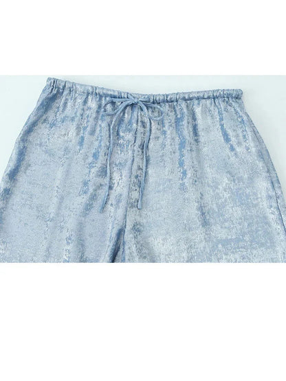 Female Summer Elastic High Waist Baggy Pants Summer Woman Drawstring Wide Leg Loose Trousers
