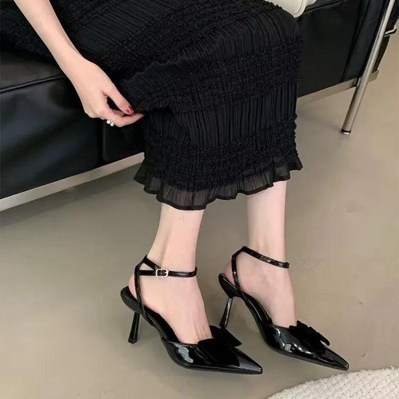 Sweet Velvet Leather Ankle Strap Buckle Sandals Summer Heels Diagonal Heels Sandals Shoes for