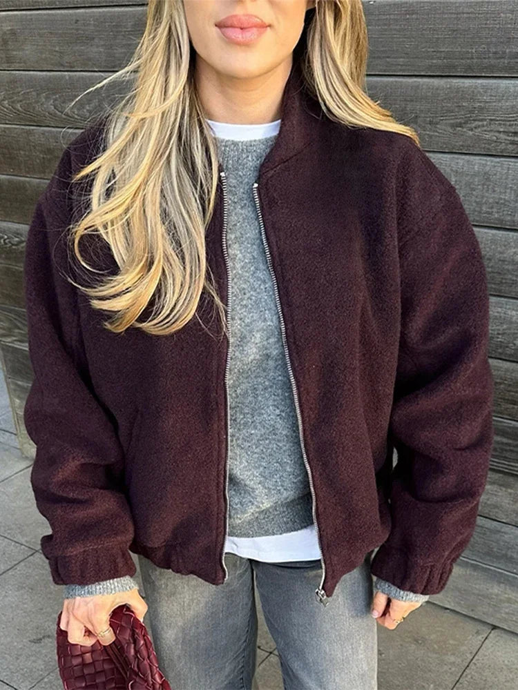 Zipper Long Sleeve O-neck Coat for Spring New Loose Female Jacket Outwear Top High Street