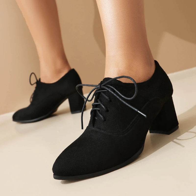 Style Printed Fabric Lace Up High Heeled Shoes Round Toe Cross Tied Spring Autumn New Pumps Oxfords 3548