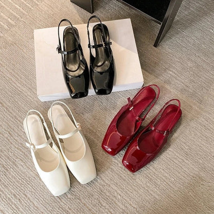 French Bag Head Mary Jane Sandals Oneword Buckle Belt Rear Empty Flatsoled Temperament Single Shoes