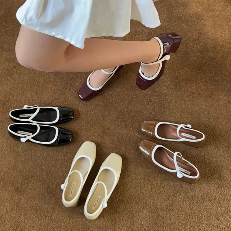 Sweet French Thick Heel Single Shoes New Round Head Light Mouth Patent Leather High Heels