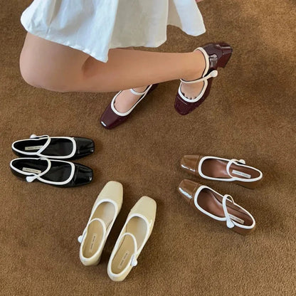 Sweet French Thick Heel Single Shoes New Round Head Light Mouth Patent Leather High Heels