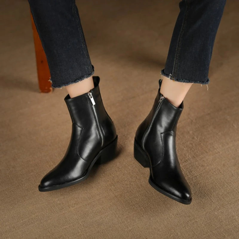Winter Shoes Warm Wool Boots Pointed Toe Chunky Boots Genuine Leather Boots Fur Boots for Boots