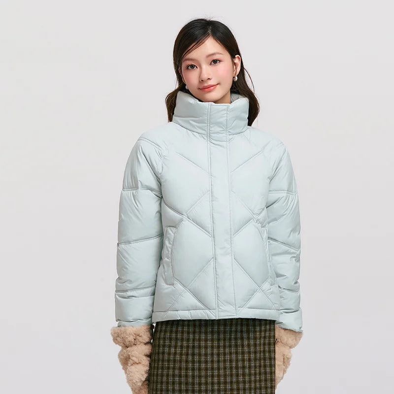 Cotton Clothing Loose Stand Collar Simple Temperament Winter Gentle Waterproof Rhombus Versatile Thick Coat