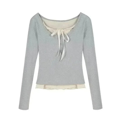 T-shirts Slim Sweet College Korean Spring Soft Leisure Cropped Spliced Designed Daily