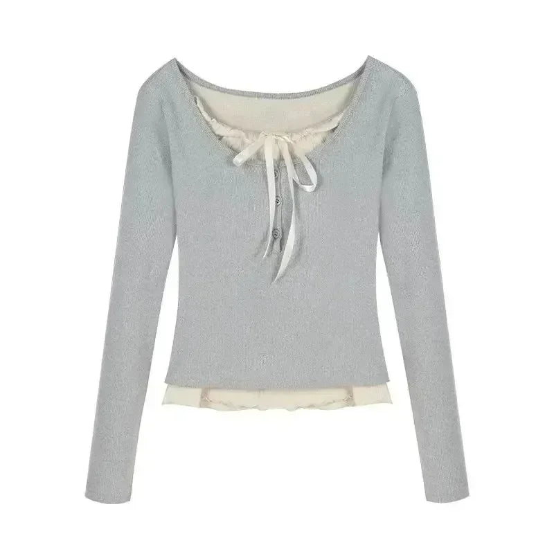 T-shirts Slim Sweet College Korean Spring Soft Leisure Cropped Spliced Designed Daily