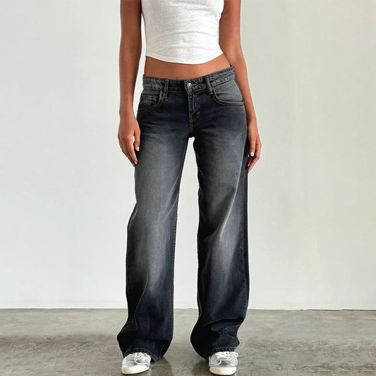 Y2k Wide Leg Denim Pants Baggy Low Waist Boyfriend Jeans Loose Fit Jeans Trousers Cyber Grunge