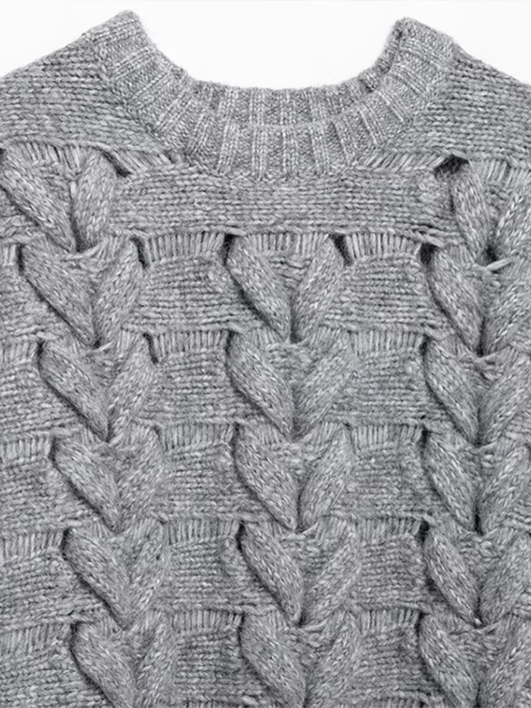 Knitted O-neck Sweaters Loose Gray Long Sleeve Pullover Sweater Woman Versatile Street Knitwear