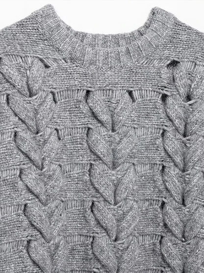 Knitted O-neck Sweaters Loose Gray Long Sleeve Pullover Sweater Woman Versatile Street Knitwear