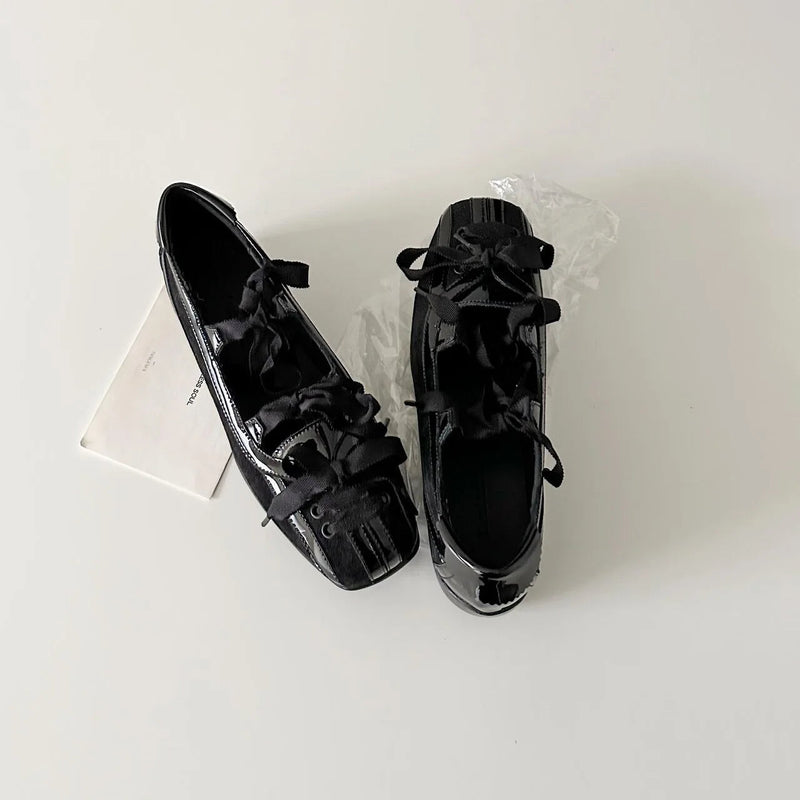 Square Head Bow Shallow Mouth Ballet Shoes Onepedal Flat Mary Jane Single Shoes