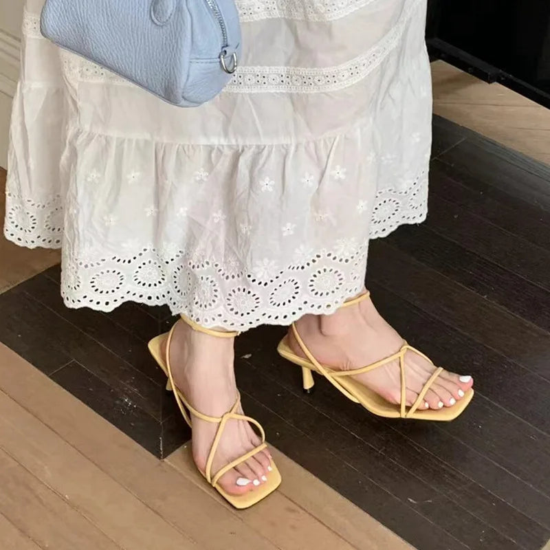 Shoes Sandals Stiletto Heels Suit Female Beige Allmatch Low New Comfort High Retro Summer