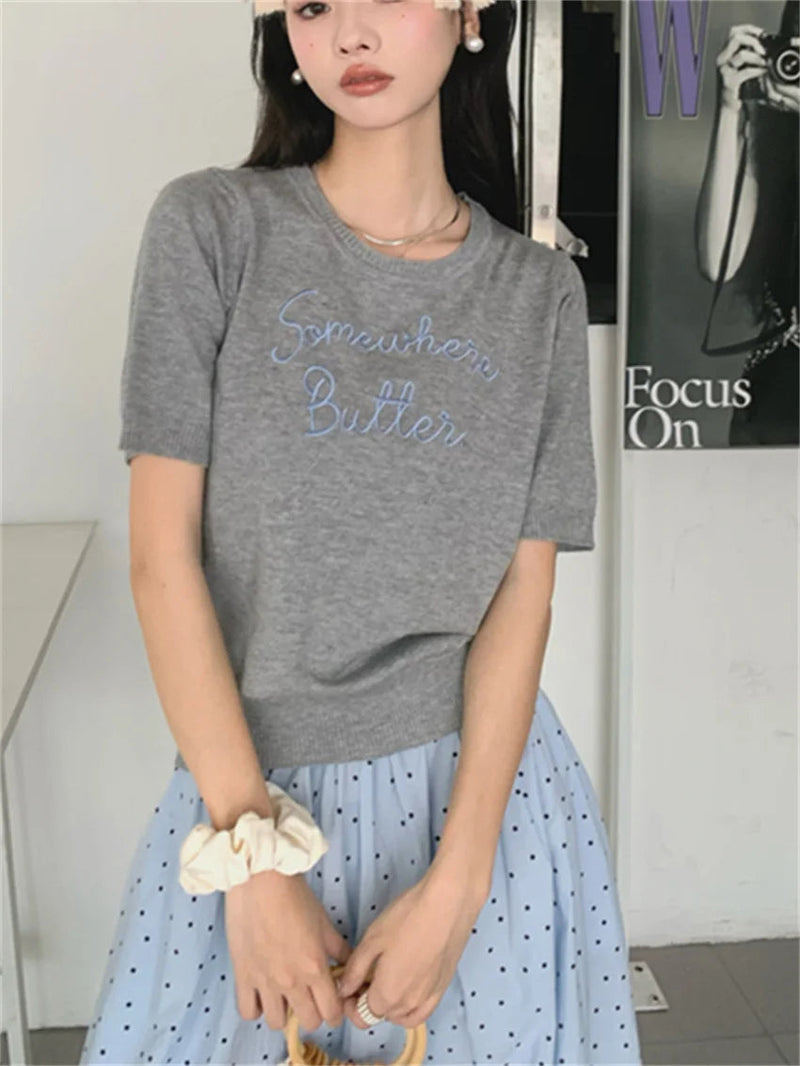 Sweet Long Skirts Polka Dots Loose Summer High Waist Knitted Sweaters Tees Gentle New Slim