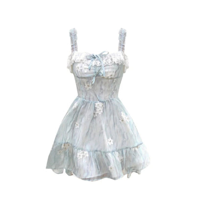 Beach Even Party Mini Dress Summer Sleeveless Kawaii Strap Dress Y2k Fairy Dress Japanese