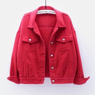 Denim Jacket Spring Autumn Short Coat Pink Jean Jackets Tops Purple Yellow White Loose Tops Lady Outerwear