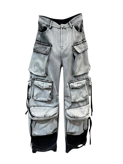 Gradient Multiple Pockets Design Jeans Single Button High Waist Denim Pants Autumn Female New