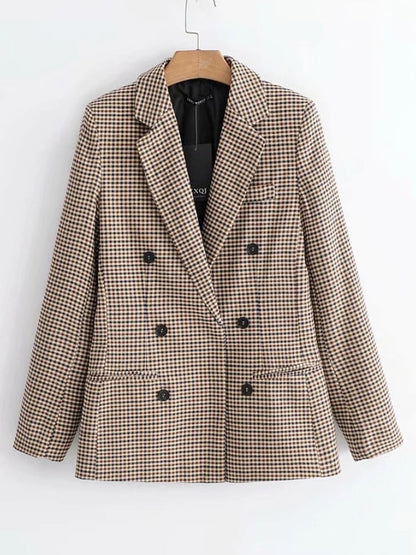 Autumn Plaid Blazer for Office Outfits New in Jacket Double Breasted Coat Oversized Blazer De Mujer