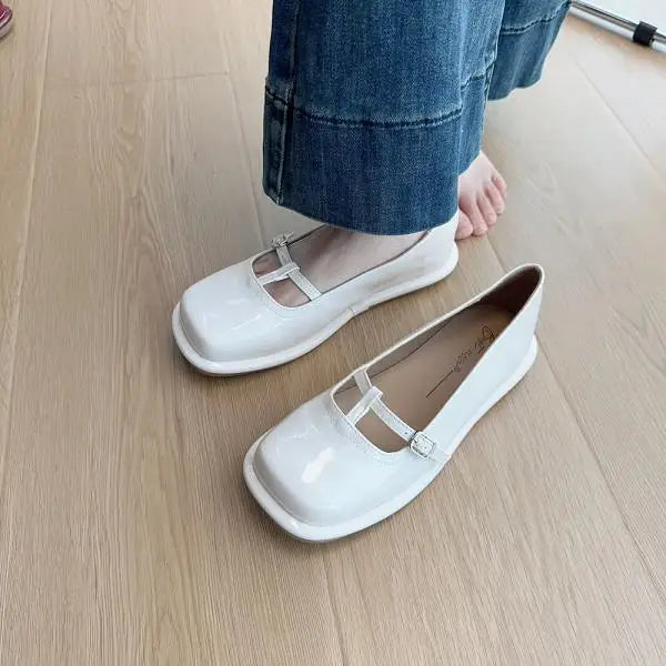 Patent Leather Ballet Flats Shoes Autumn Allmatch Oxfords Square Toe Fall New Summer Mary Janes Square Toe Shoes Au