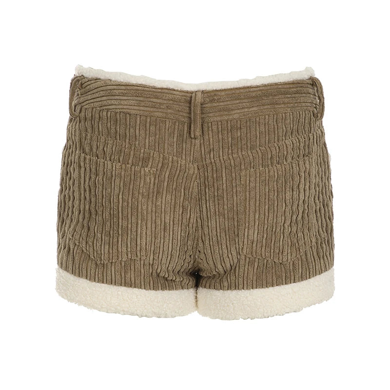 Autumn New ��s Corduroy Short Simple All-match Faux Fur Trim Spliced Design Short Pants