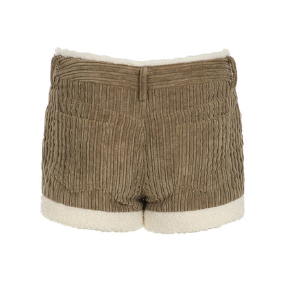 Autumn New ��s Corduroy Short Simple All-match Faux Fur Trim Spliced Design Short Pants