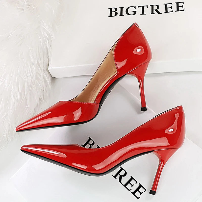 Shoes 8 Cm Heels Patent Leather Woman Pumps Stilettos Lady Shoes Party Shoes High Heels 43