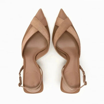 Cross Upper Pumps Slingbacks Point Head Spike Kitten Heels Sandals for Woman Khaki Heels Slipper Shoes Trend