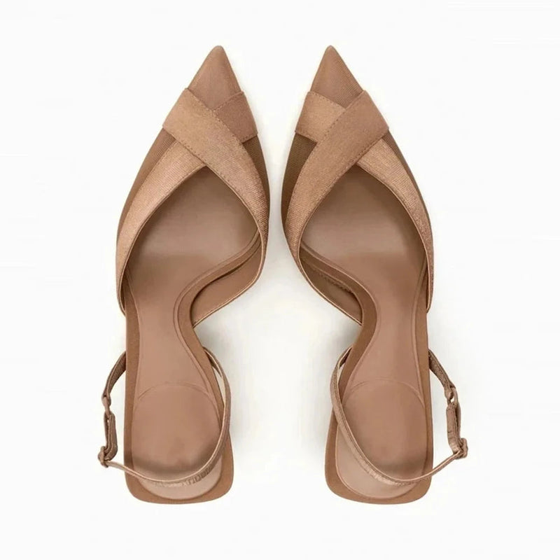 Cross Upper Pumps Slingbacks Point Head Spike Kitten Heels Sandals for Woman Khaki Heels Slipper Shoes Trend