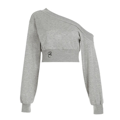��s Top Tees Long Sleeve Simple Skew Collar One-shoulder Comfortable Blouses Causal