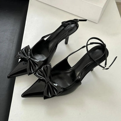 Bowknot Pointed Toe Ankle Strap High Heeled Shoes Brand Designer Thin High Heel Backless Sandals Sweet Pumps
