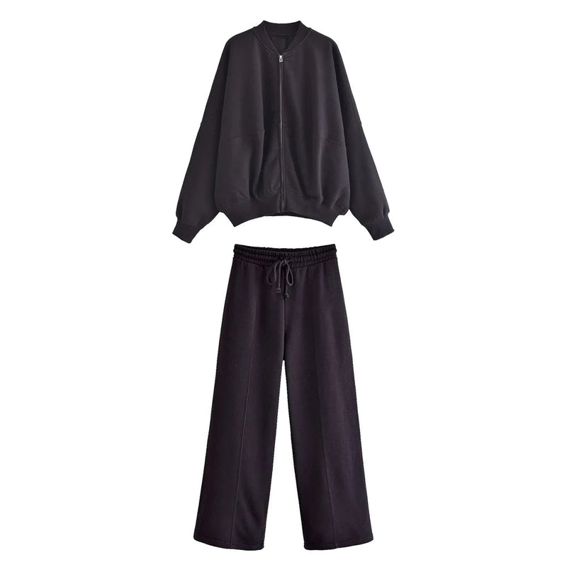 Lace Up Pant Sets Loose V Neck Cardigan Woman Autumn Winter Sports Pants 2 Piece Sets Outfits