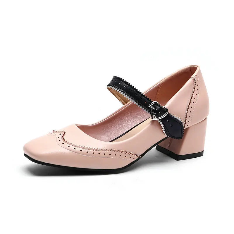 Slimming Shoes Heels Square Toe Sandals Pump Shallow Mouth Mary Jane Allmatch Comfortable Spring Latest
