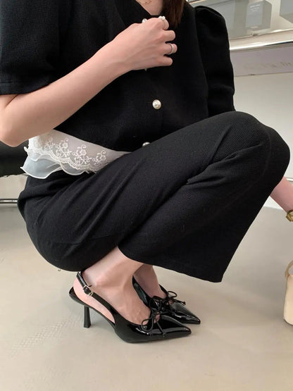 Summer of Shoes Beige Heeled Sandals New Black Spring Pointed Comfort Bow High Clear Low Fabric P