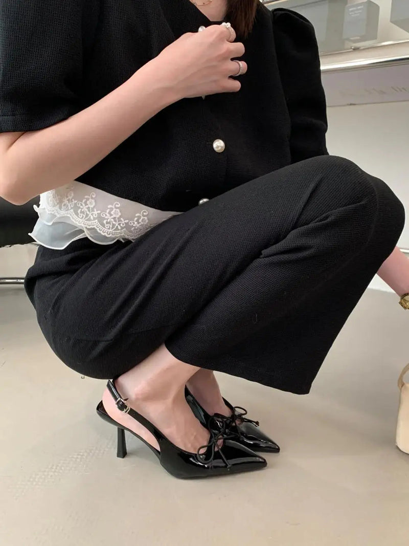 Summer of Shoes Beige Heeled Sandals New Black Spring Pointed Comfort Bow High Clear Low Fabric P