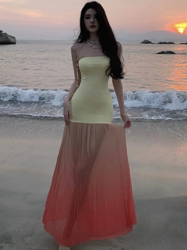 Strapless Long Dresses for Off Shoulder Sleeveless Bodycon Mermaid Party Dress Summer Holiday Beach Vestidos