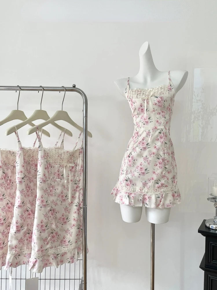 Summer Japanese 2 Piece Dress Set Cardigan + Sweet Slim Y2k Mini Dress Beach Korean